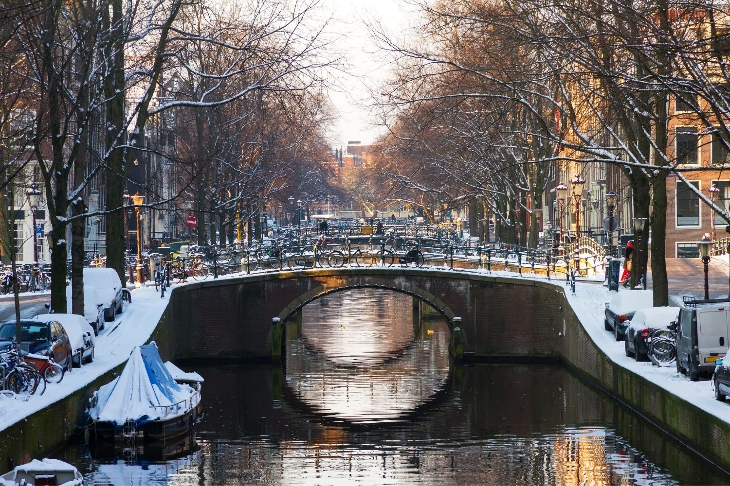 A Bridge In Amsterdam With Snow On top