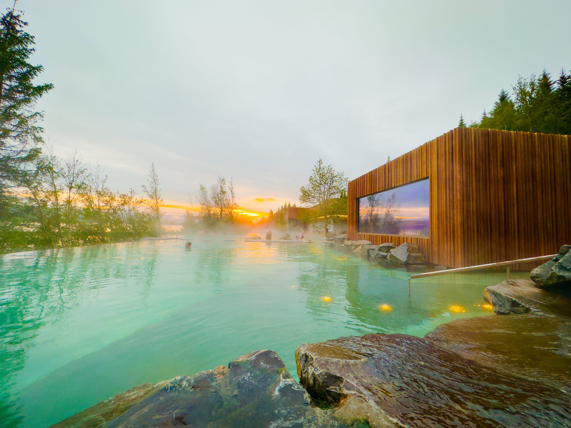 Forest Lagoon Hot Springs In The Late Night Time Light Of Summer