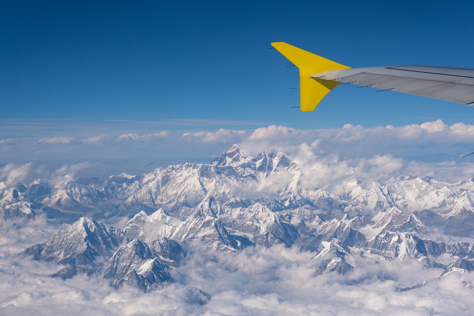 seeing everest from the plane between kathmandu and paro