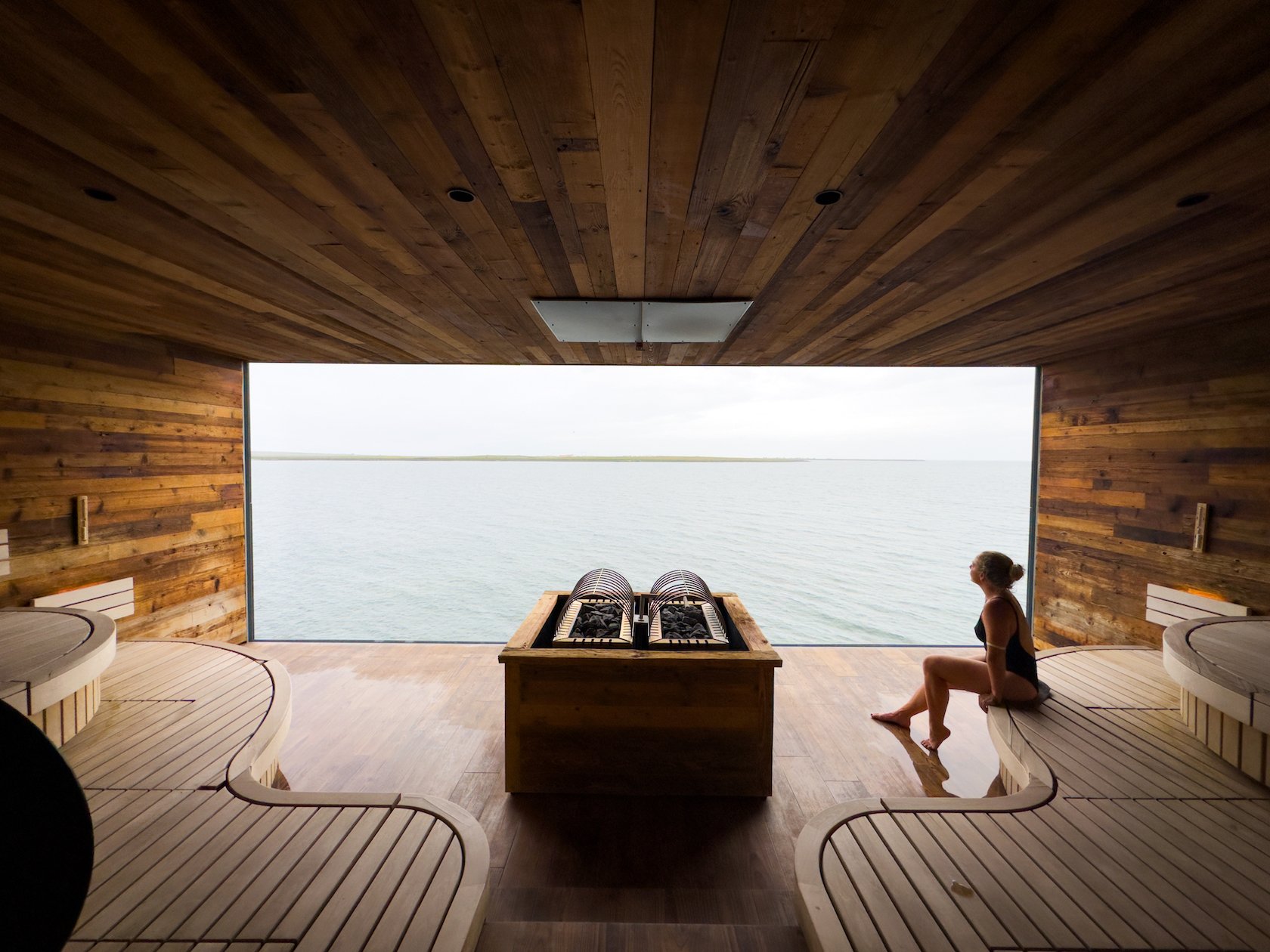 Natasha Relaxes In The Scenic Sauna At The Sky Lagoon