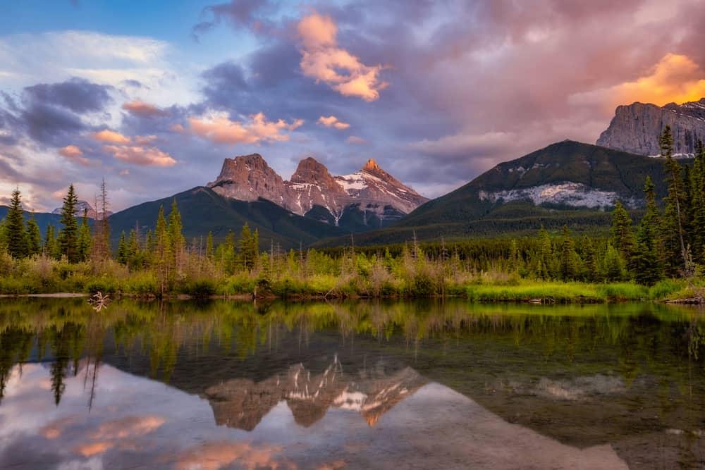 The Three Sisters Mountains In Canmore, Alberta, Canada